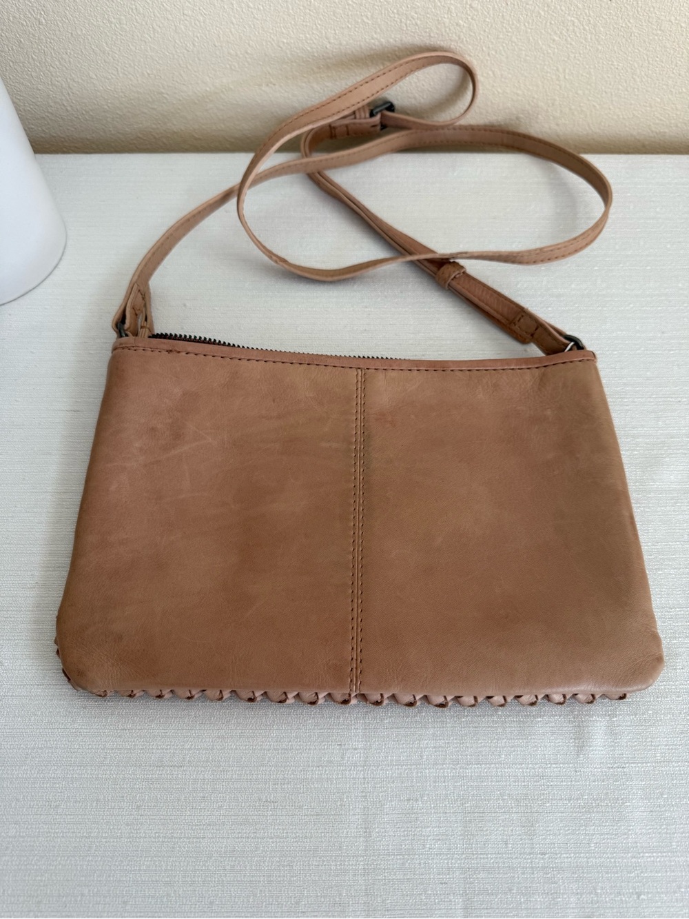 Woven Leather Crossbody Bag in Light Brown - Picture 6 of 7